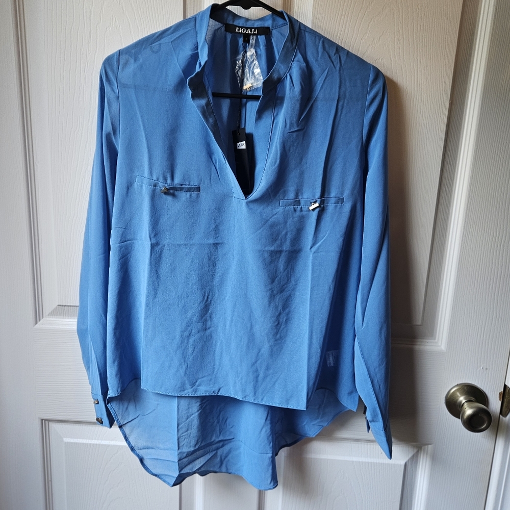 MSRP $59 NWT LiGali Sheer Long Sleeve Blouse Size S